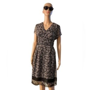 NWT David Warren NY Black Silk short sleeve contemporary floral midi dress 10P